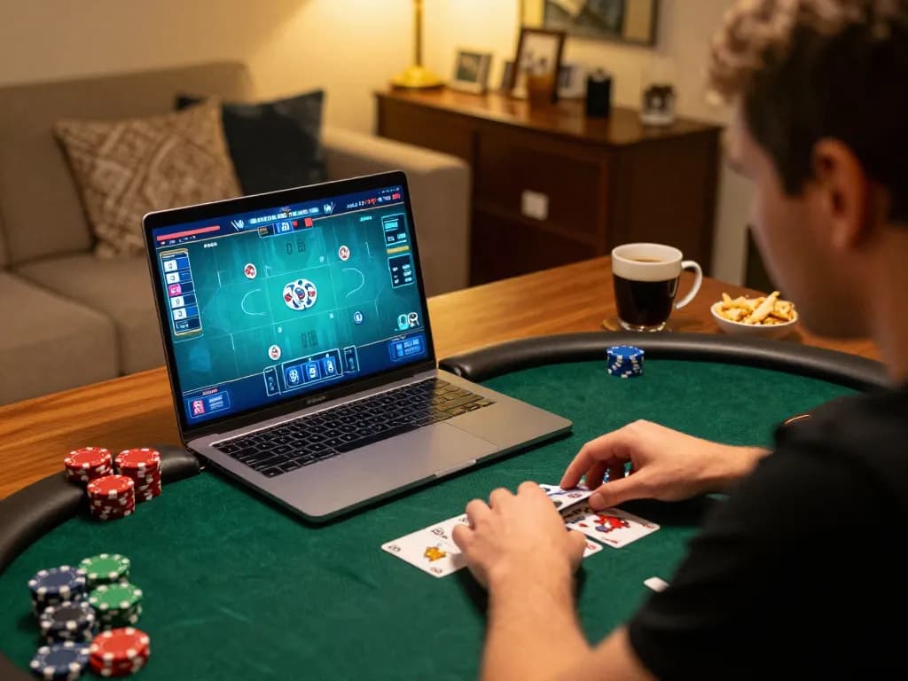Engaging online poker game highlight featuring a focused player enjoying B52CLUB on a laptop