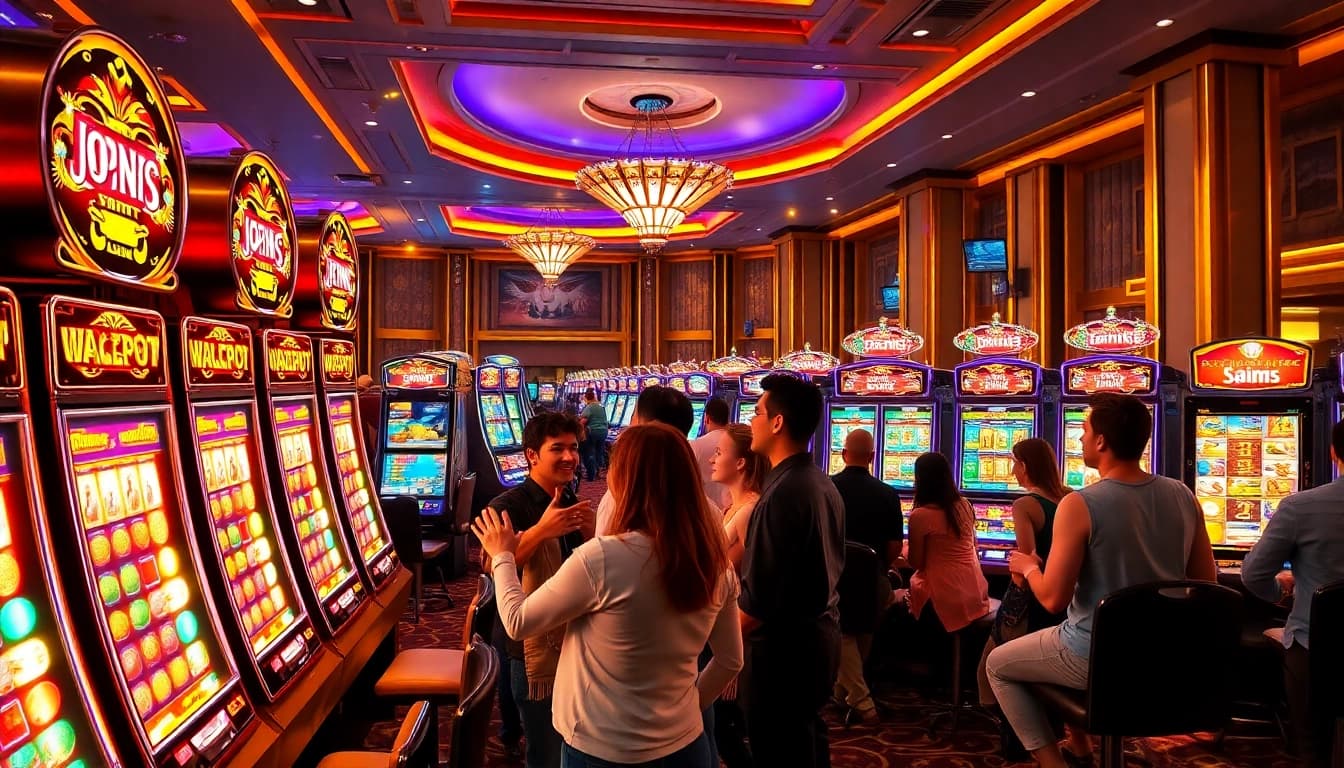Players enjoying the excitement of slot gacor machines at a lively casino.