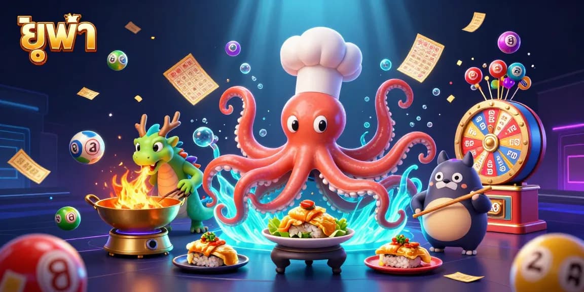 Experience exciting gaming action with ยูฟ่า, featuring vibrant animations of lottery themes and engaging characters.