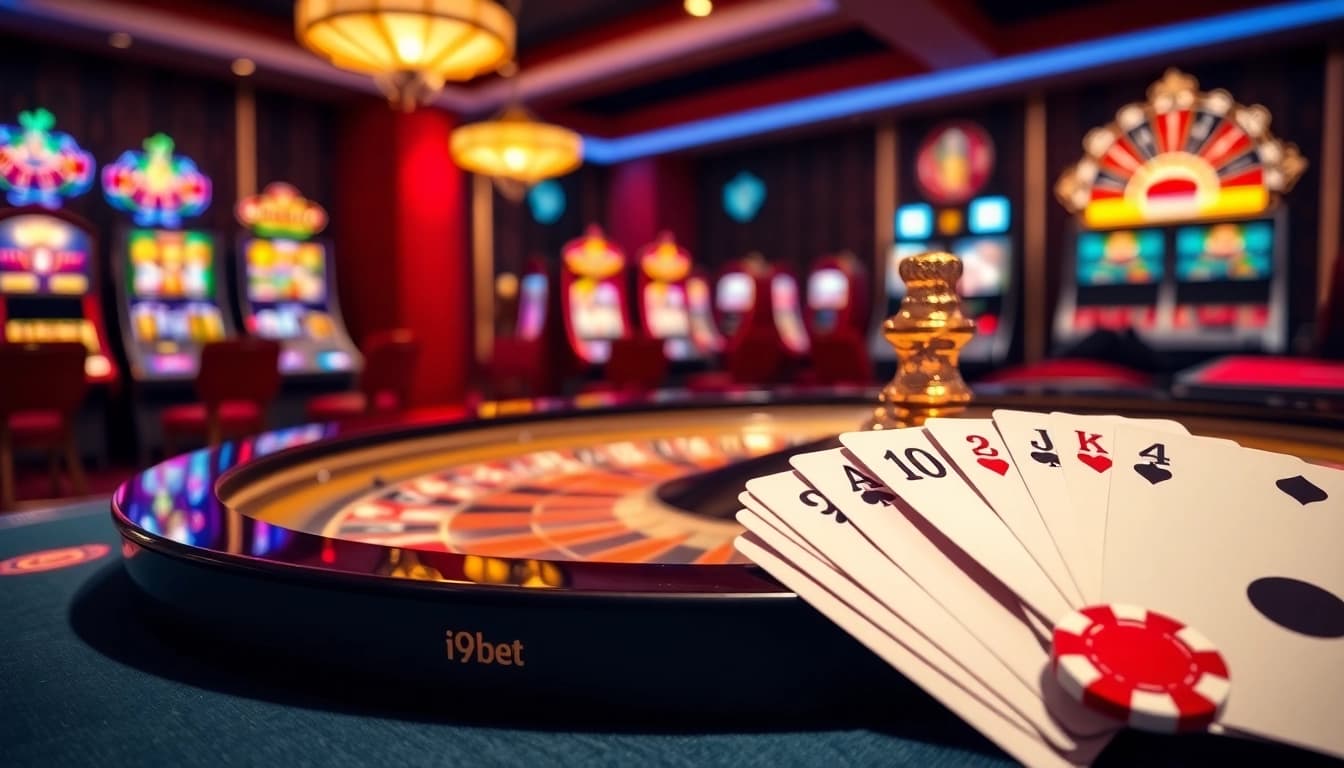 Experience thrilling gameplay at i9bet with vibrant casino tables and colorful poker chips.
