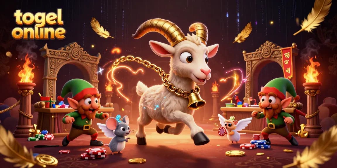 Engaging scene depicting togel online gameplay with Krampus, an angel mouse, and elf gremlins in a festive casino.