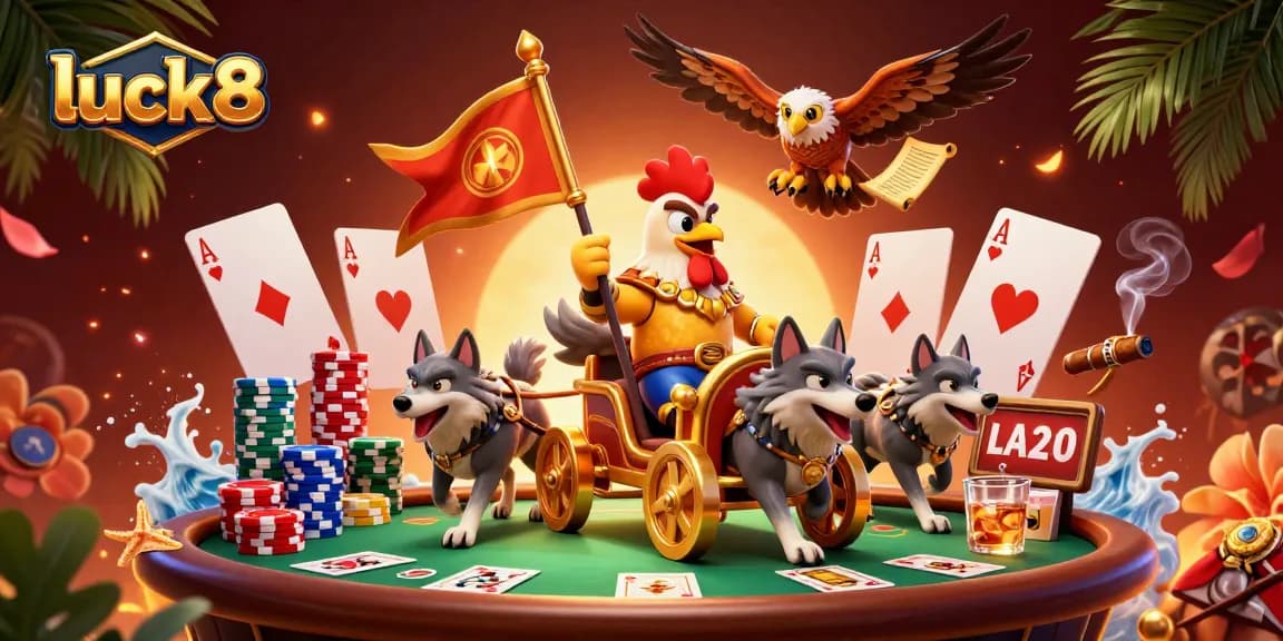 Engage in thrilling gameplay at luck8 with vibrant poker chips and a dramatic poker scene.