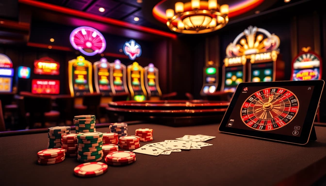 Experience the thrill of tg88 casino with vibrant gaming tables and colorful poker chips.