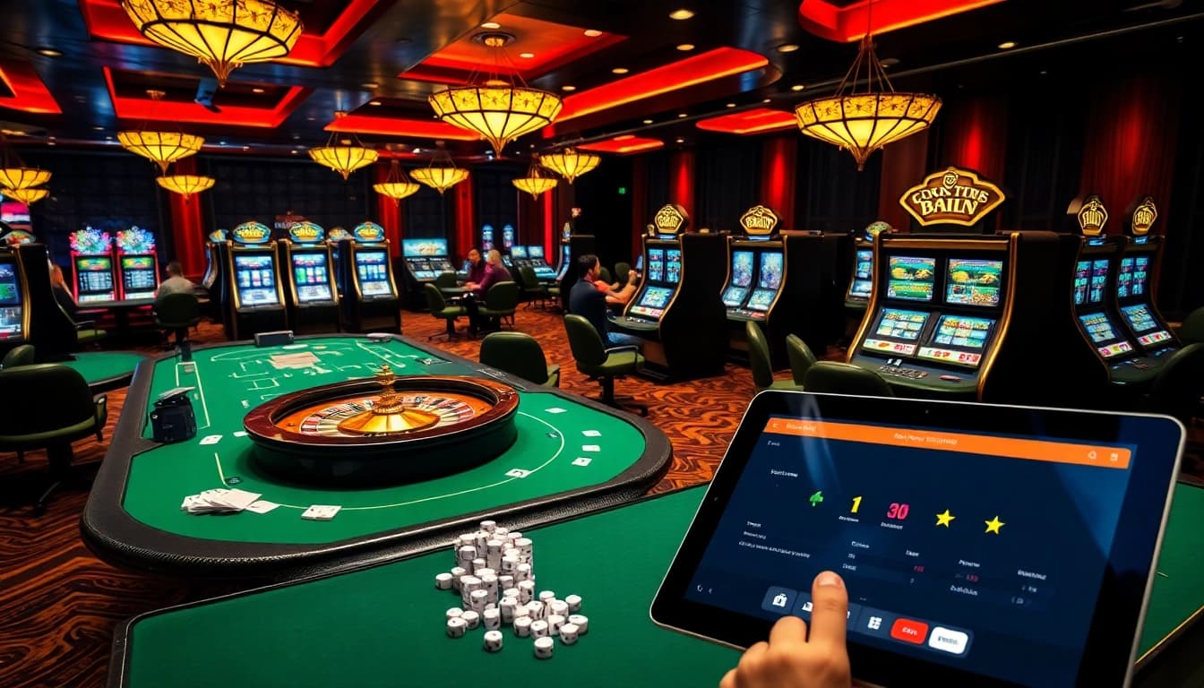 Exciting gambling action at 88nn casino featuring vibrant tables, slot machines, and digital interfaces.