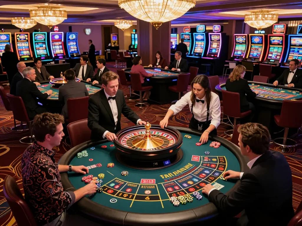 ku88 players engaging in strategic bets at an exciting roulette table in a vibrant casino setting