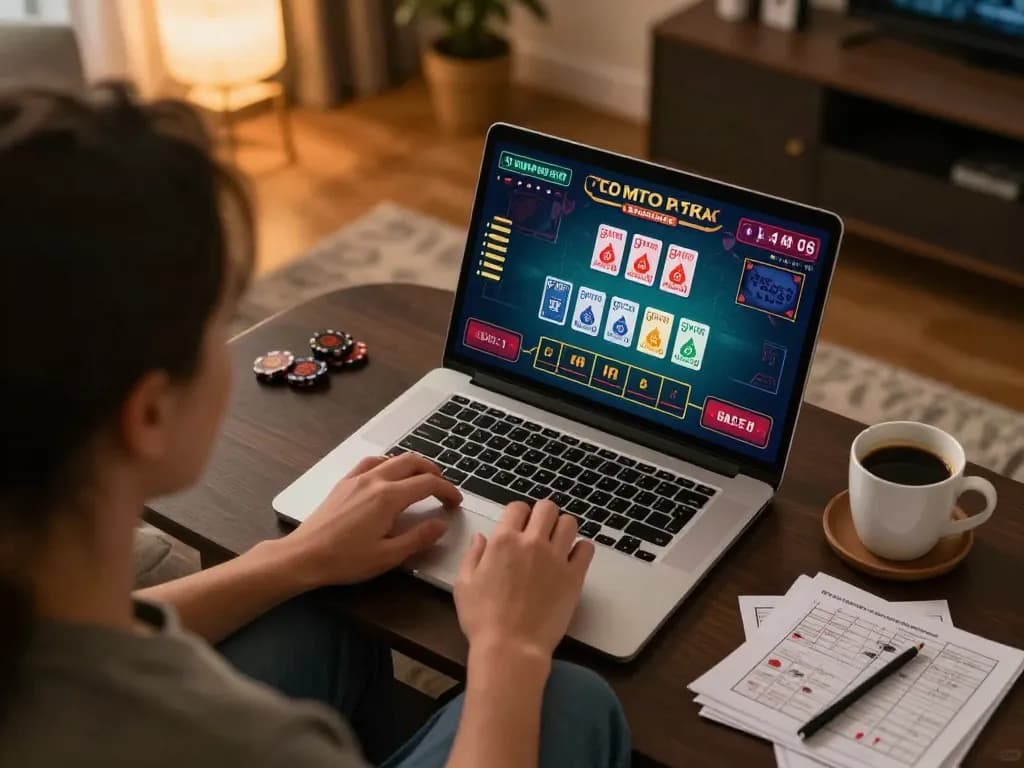 Engaging in an online blackjack game at home with 789 f, immersed in a comfortable gaming setup.