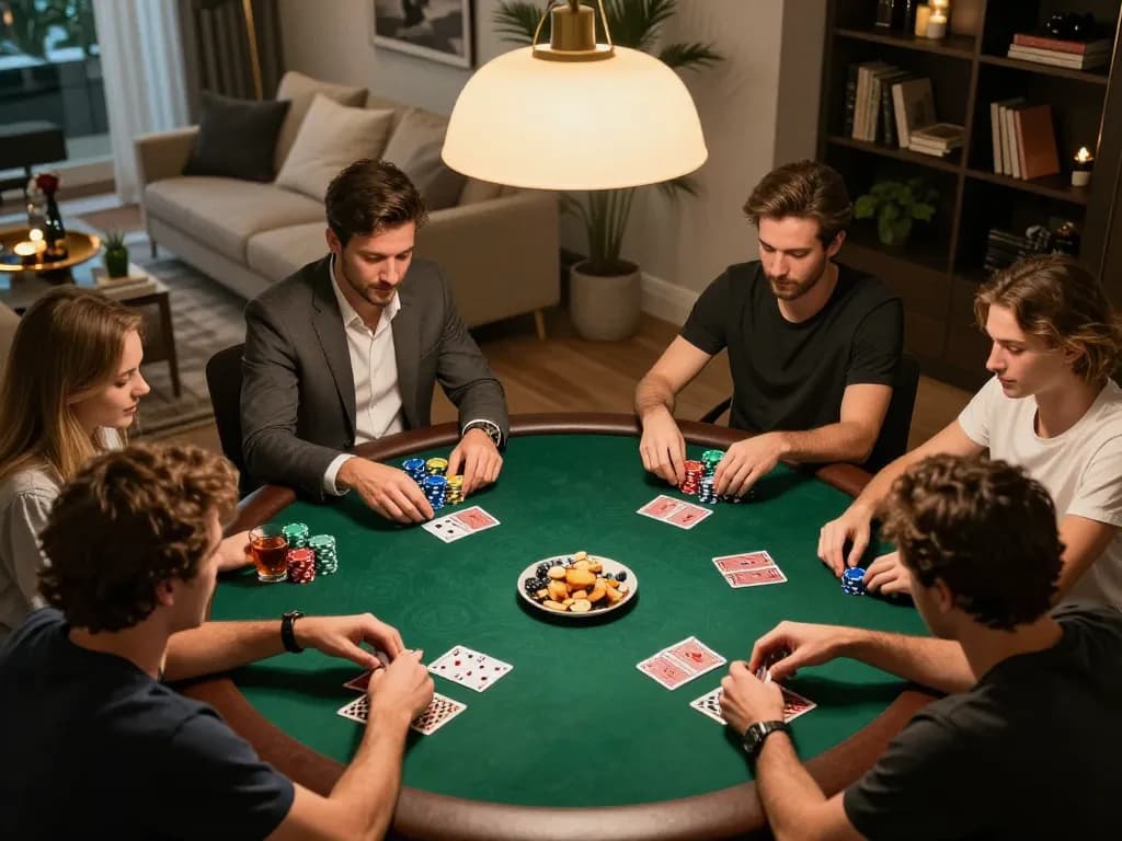 Engaged players strategizing their hands at a friendly poker game, showcasing tt88 com's community vibe.