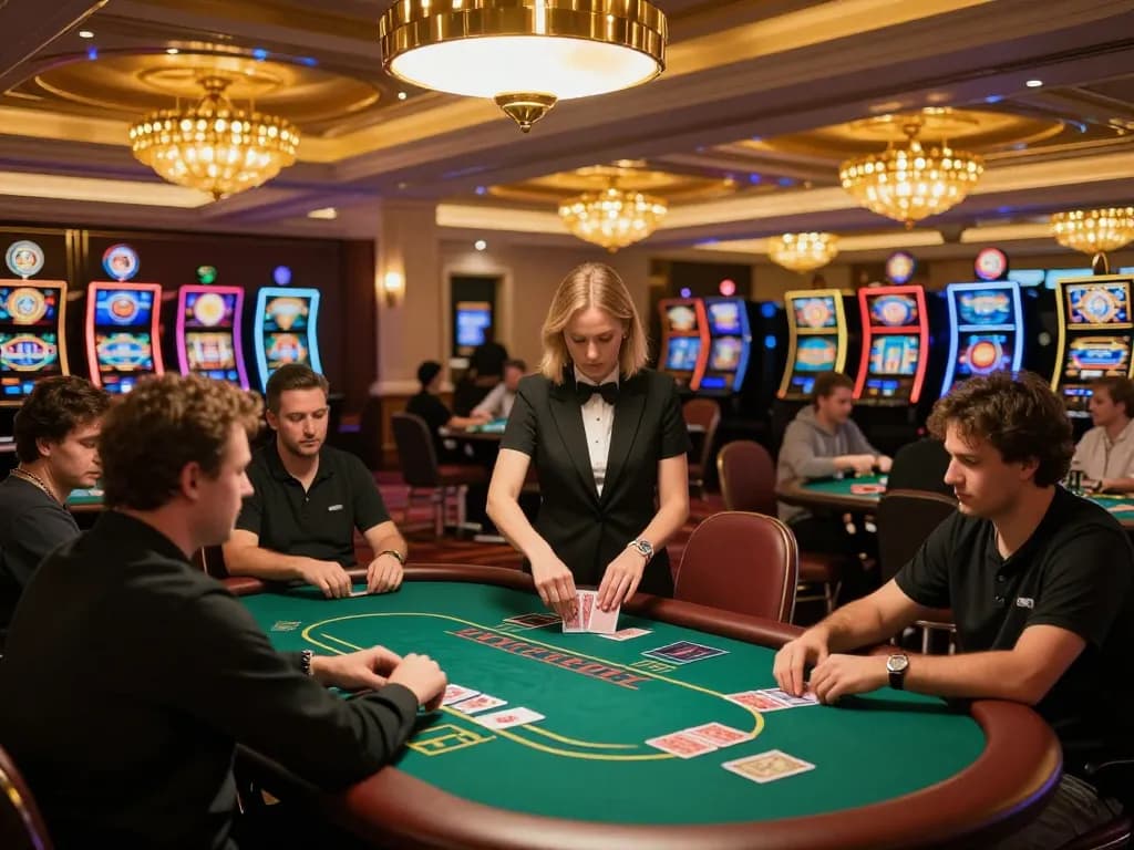 Players enjoying poker at 888NEW with active gameplay on a luxurious casino floor.