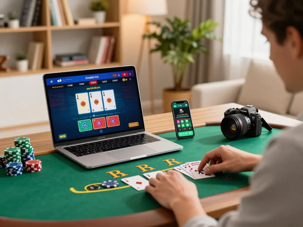 Engaging in live dealer blackjack on mb66 platform, showcasing strategic gameplay in a cozy home setup.