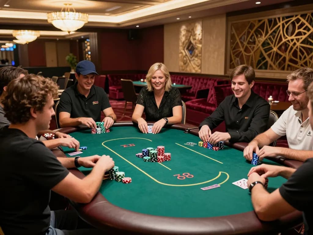 du88 players enjoying a thrilling poker game in a luxurious casino setting with vibrant chips