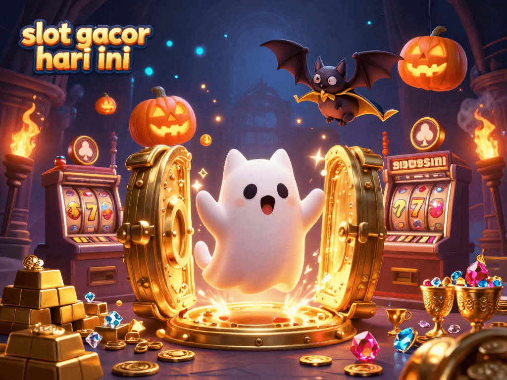 Spin to win at slot gacor hari ini with friendly ghost cat and bat companions in a haunted casino