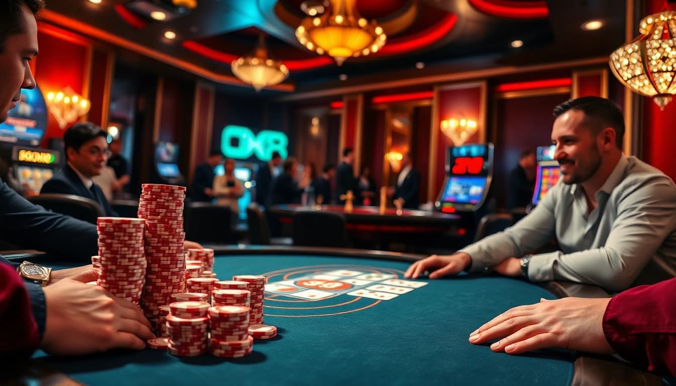 Co88 casino gaming scene with poker chips, cards, and roulette wheel in focus.