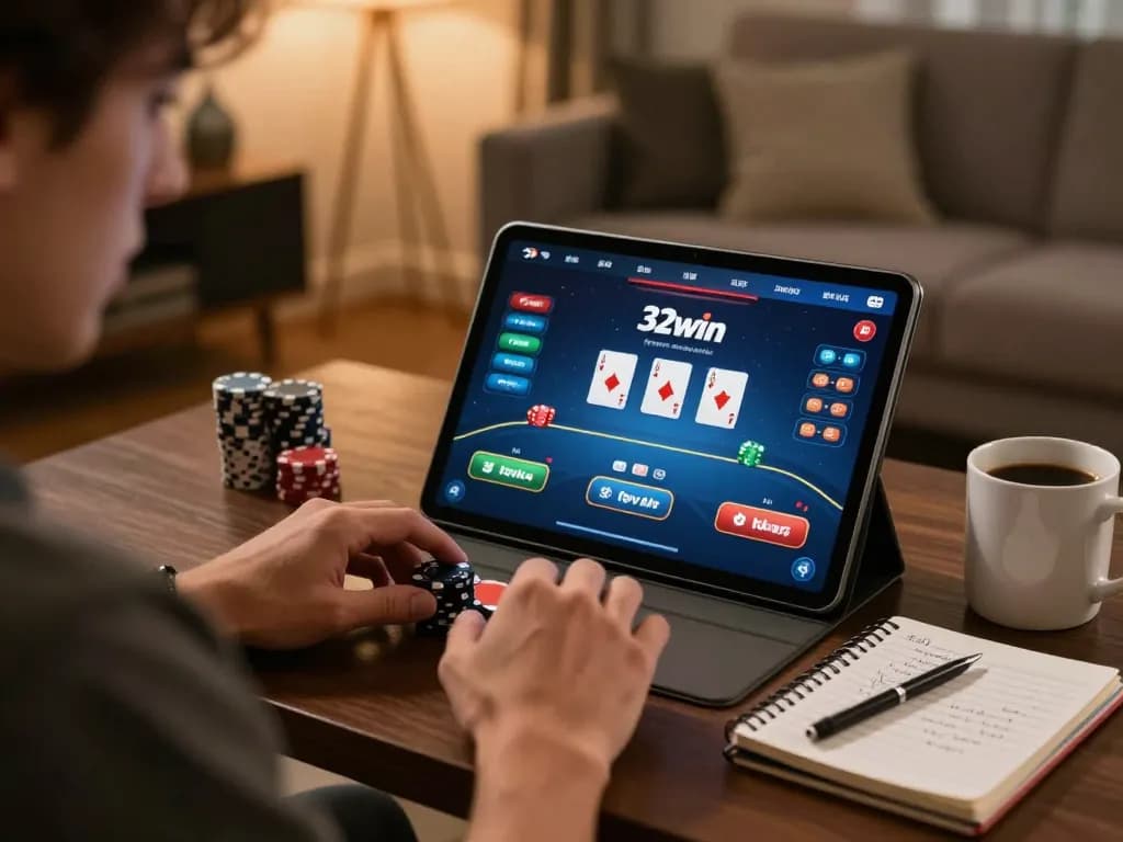 Engaging with poker on 32win app from a stylish home setup.