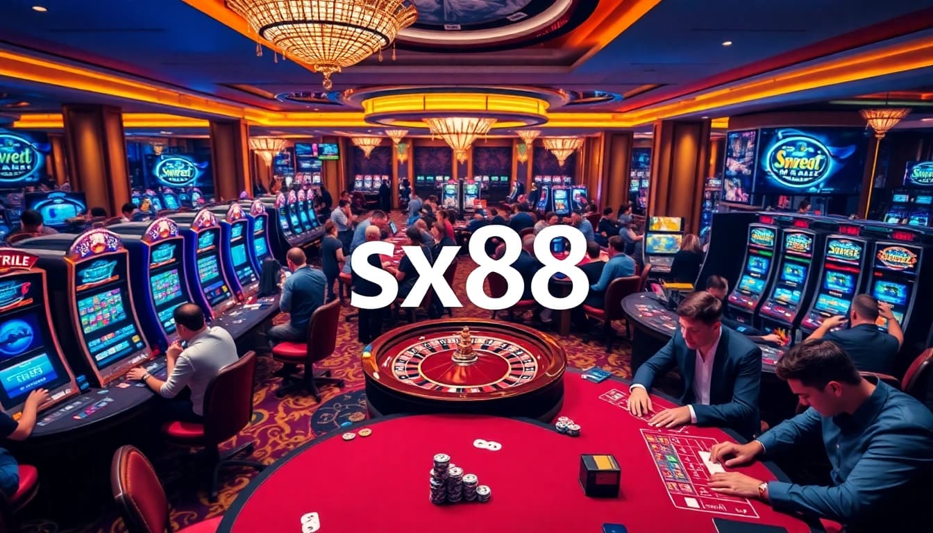 Experience the excitement of sx88 at a luxurious casino with vibrant gaming tables and players.