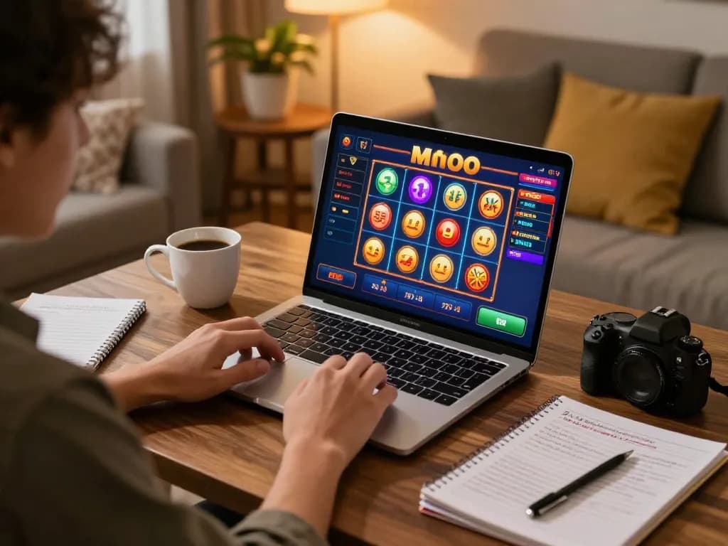 Engaging gameplay on MMOO digital casino platform depicted through a warm home environment