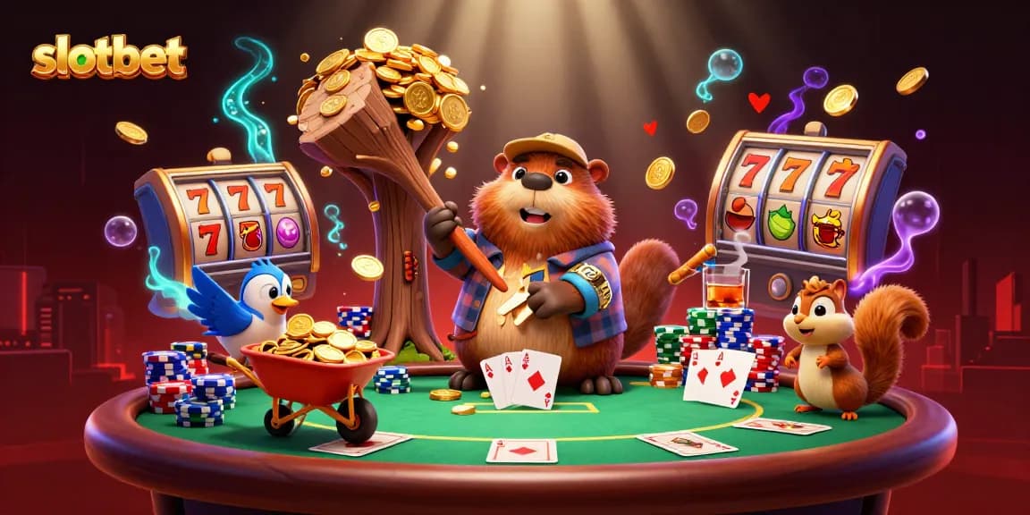Engage with slotbet's exciting 3D fantasy scene featuring cartoon characters and casino elements.