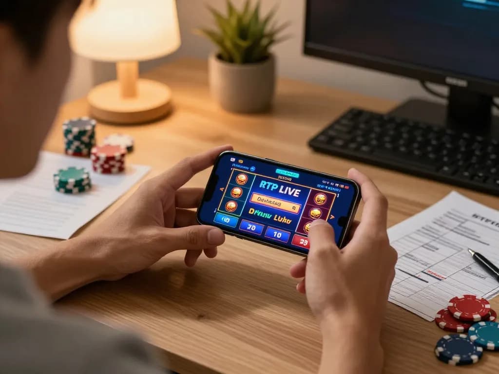 Engaging RTP Live gameplay displayed on smartphone with strategic planning materials nearby.