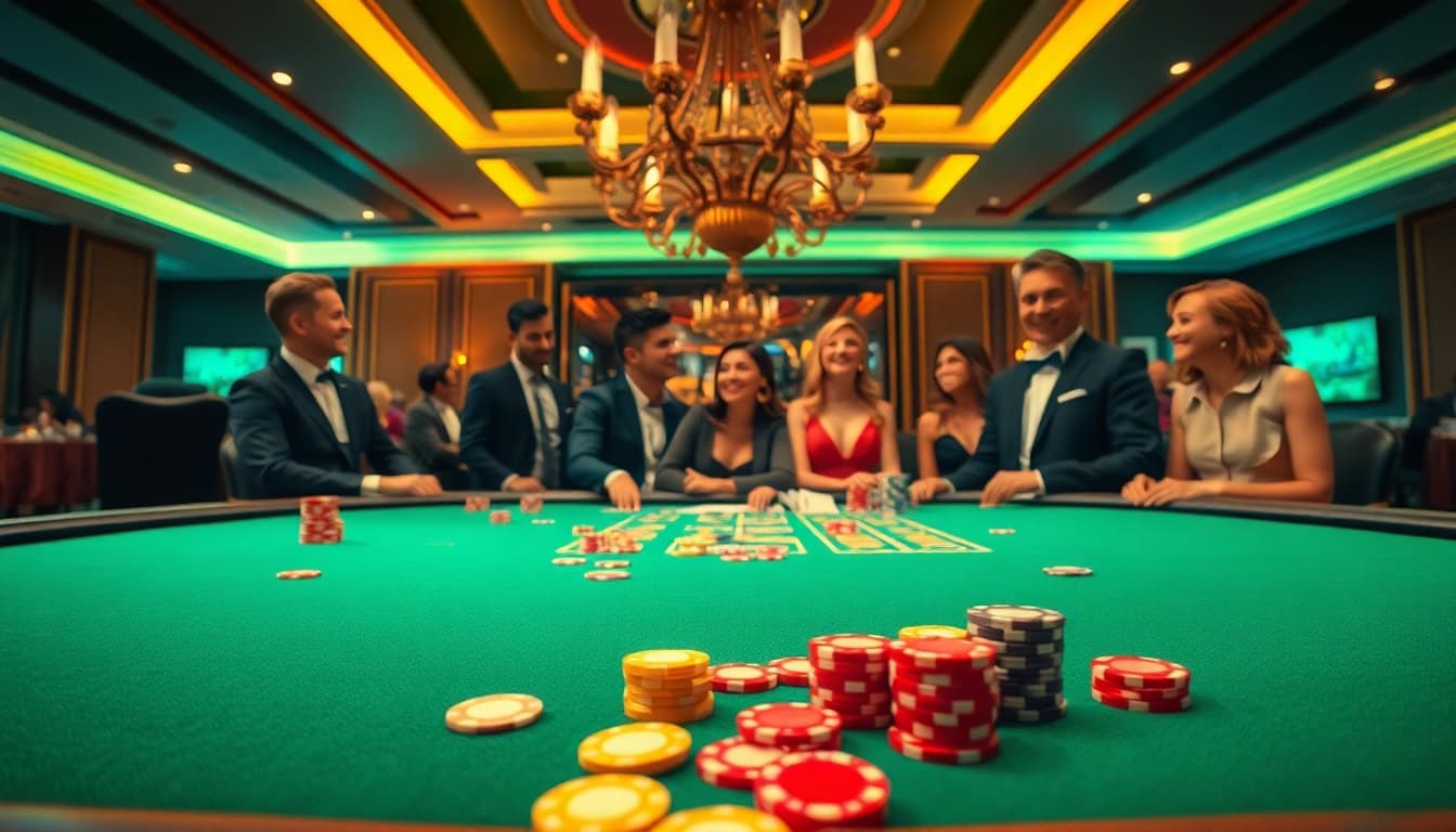 Experience the thrill of y3娱乐 at a luxury casino with engaging poker and vibrant atmosphere.