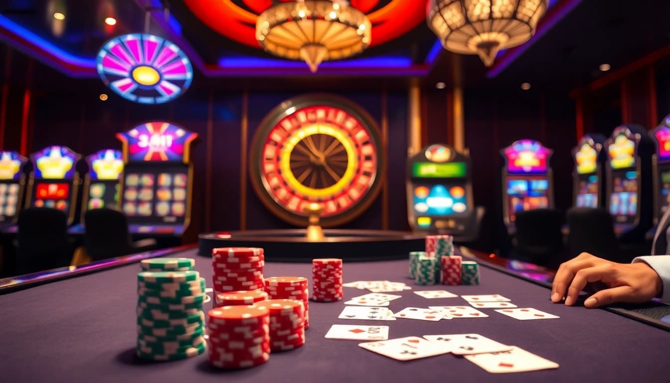 Experience "soi cầu 247" at a glamorous casino table with cards and chips.