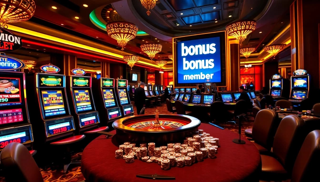 Experience the thrill of winning and enjoy a bonus new member offer in a vibrant casino setting.