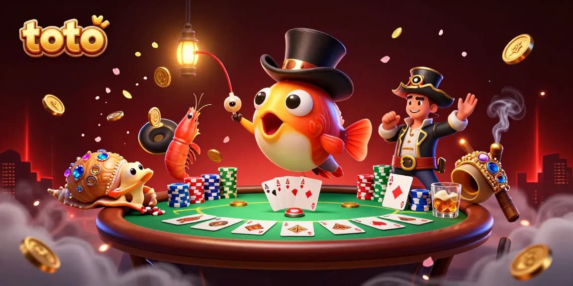 Engage in thrilling toto gaming action with vibrant characters and dynamic poker elements.