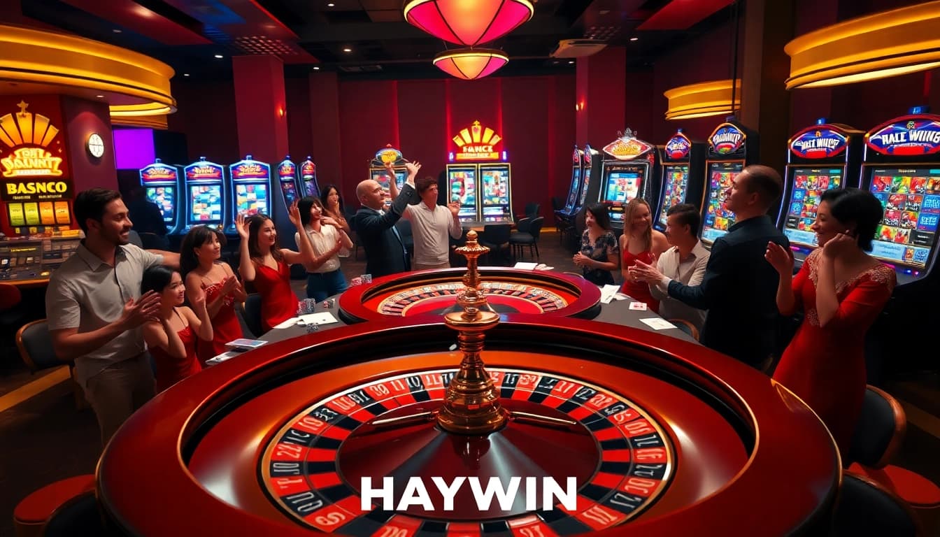 Experience the thrill of HAYWIN at a luxurious casino featuring a vibrant roulette table.