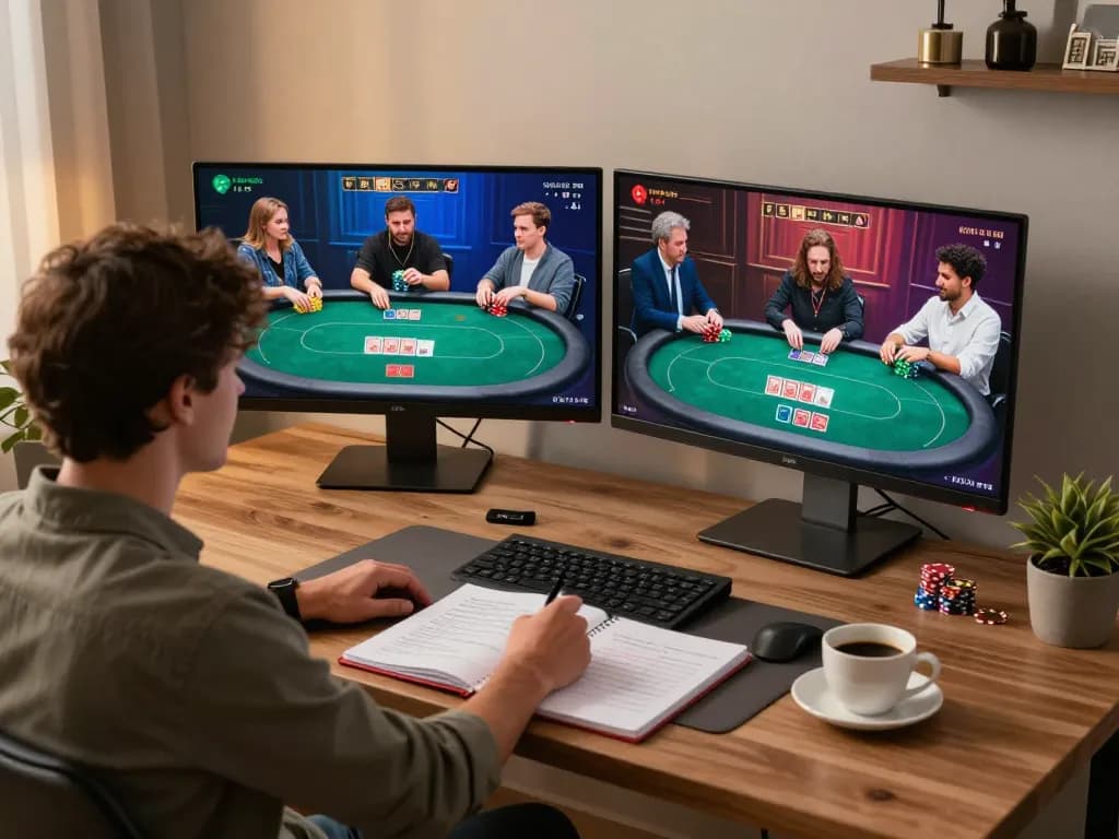 Enjoying the lc88 best online gaming experience with an engaging poker game in a cozy home office.