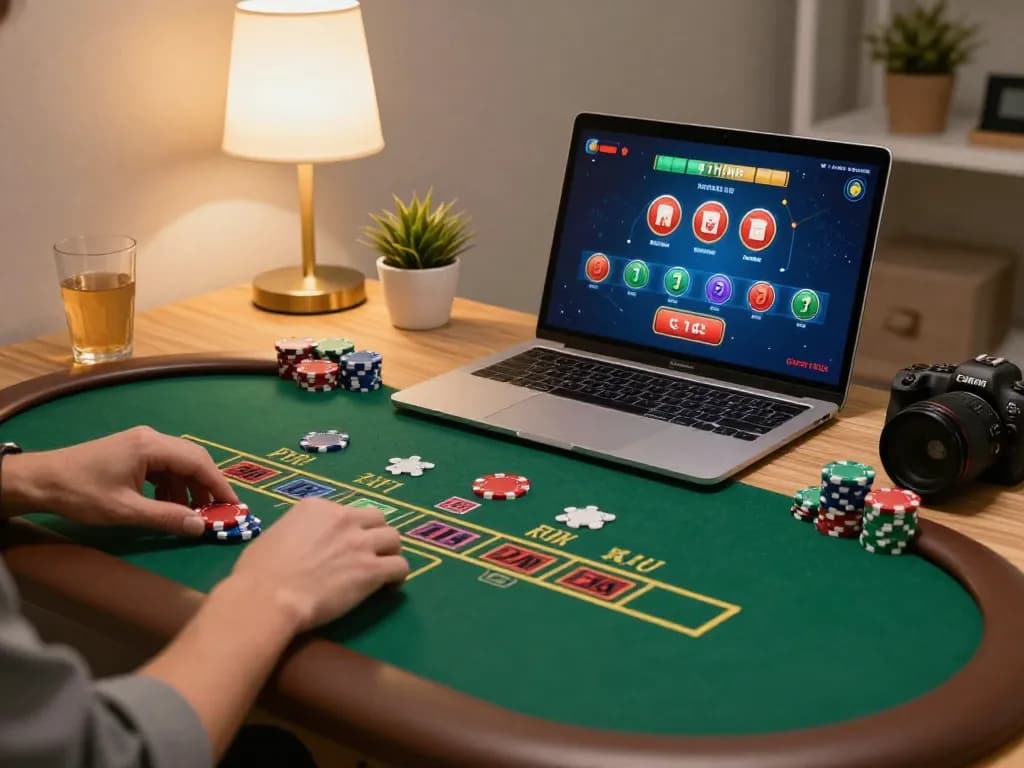 Engaging online casino experience at rr88 with live dealer blackjack gameplay in a cozy setting.