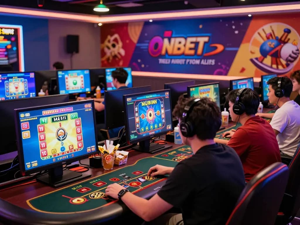 Engaging Onbet players enjoying Baccarat and Mậu Binh in an exciting online gaming atmosphere.