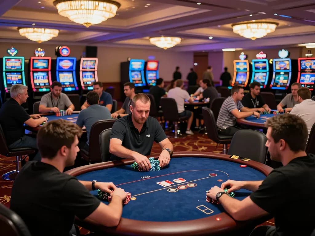 Engaged players strategizing at poker tables, experiencing the thrill of leggi in action.