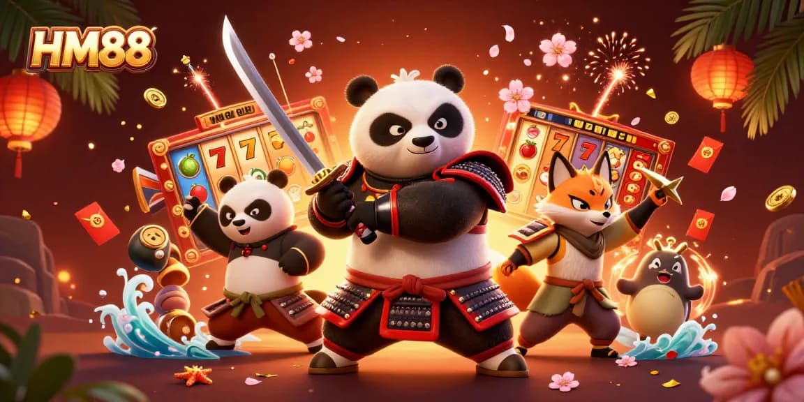 Experience thrilling wins with HM88, featuring vibrant 3D characters and casino elements.