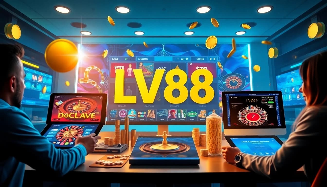Exciting online gaming atmosphere at LV88, featuring engaging casino interfaces and players.