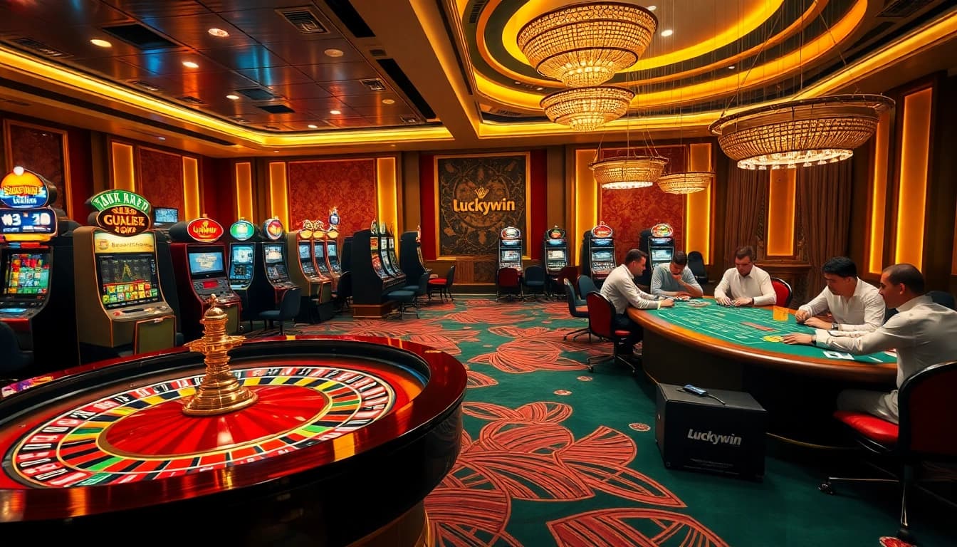 Experience luxury gambling at https://luckywin.fan/ with vibrant slot machines and roulette tables.