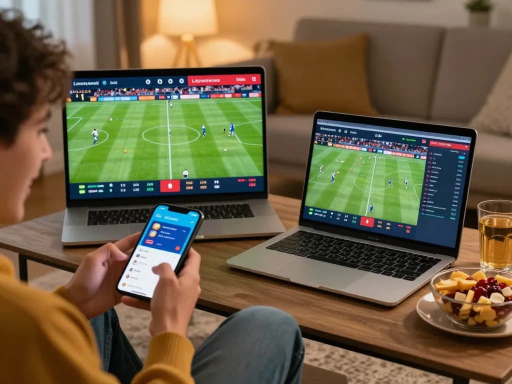 Bsport user engaging with live sports betting on smartphone, showcasing real-time odds and analysis