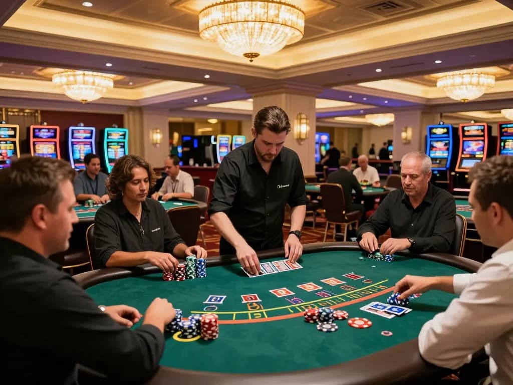 Players at blackjack tables enjoying intense gameplay at a casino floor, embodying the excitement of C170