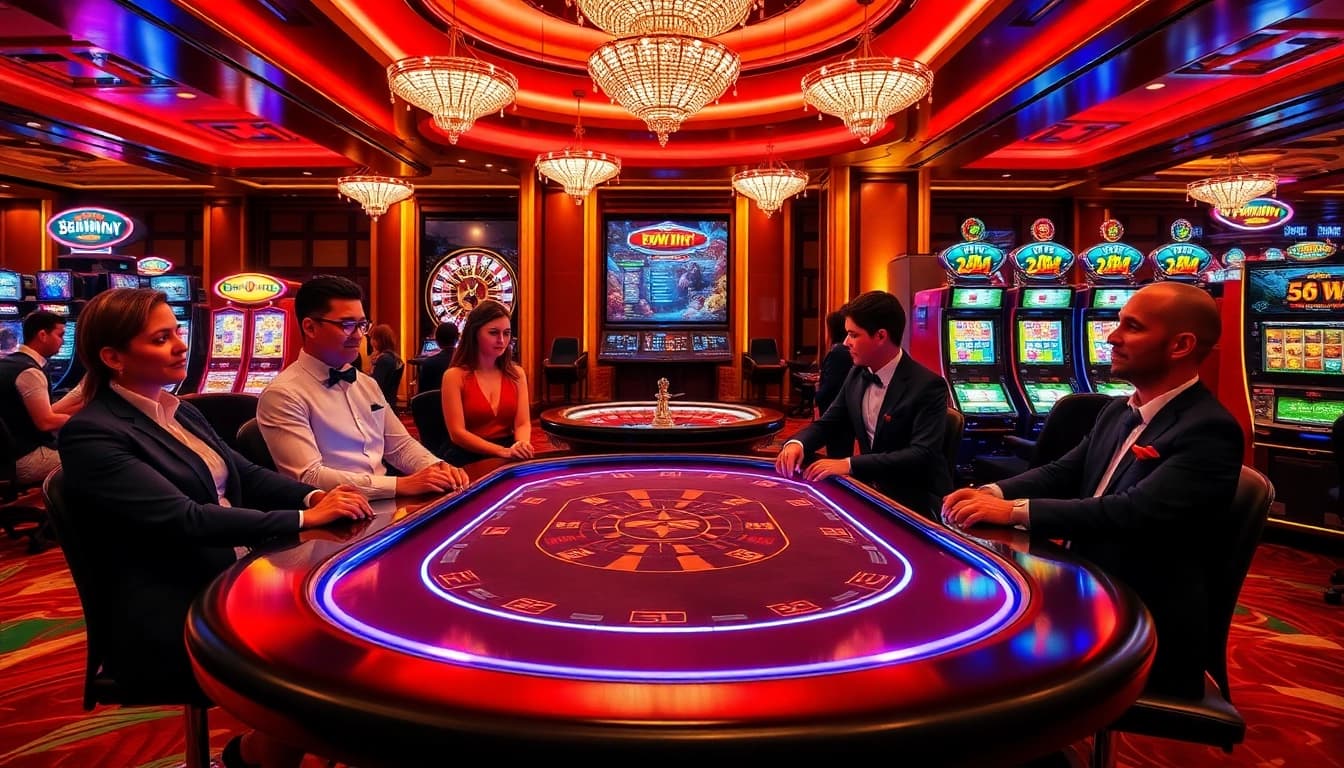 Experience thrilling gameplay at 58WIN Com with professional casino elements including poker tables and slots.