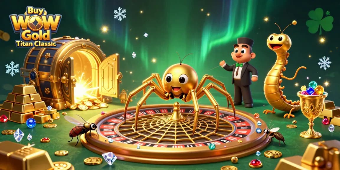 Engage in the action to buy WoW Gold Titan Classic amidst a vibrant casino scene with a roulette wheel.