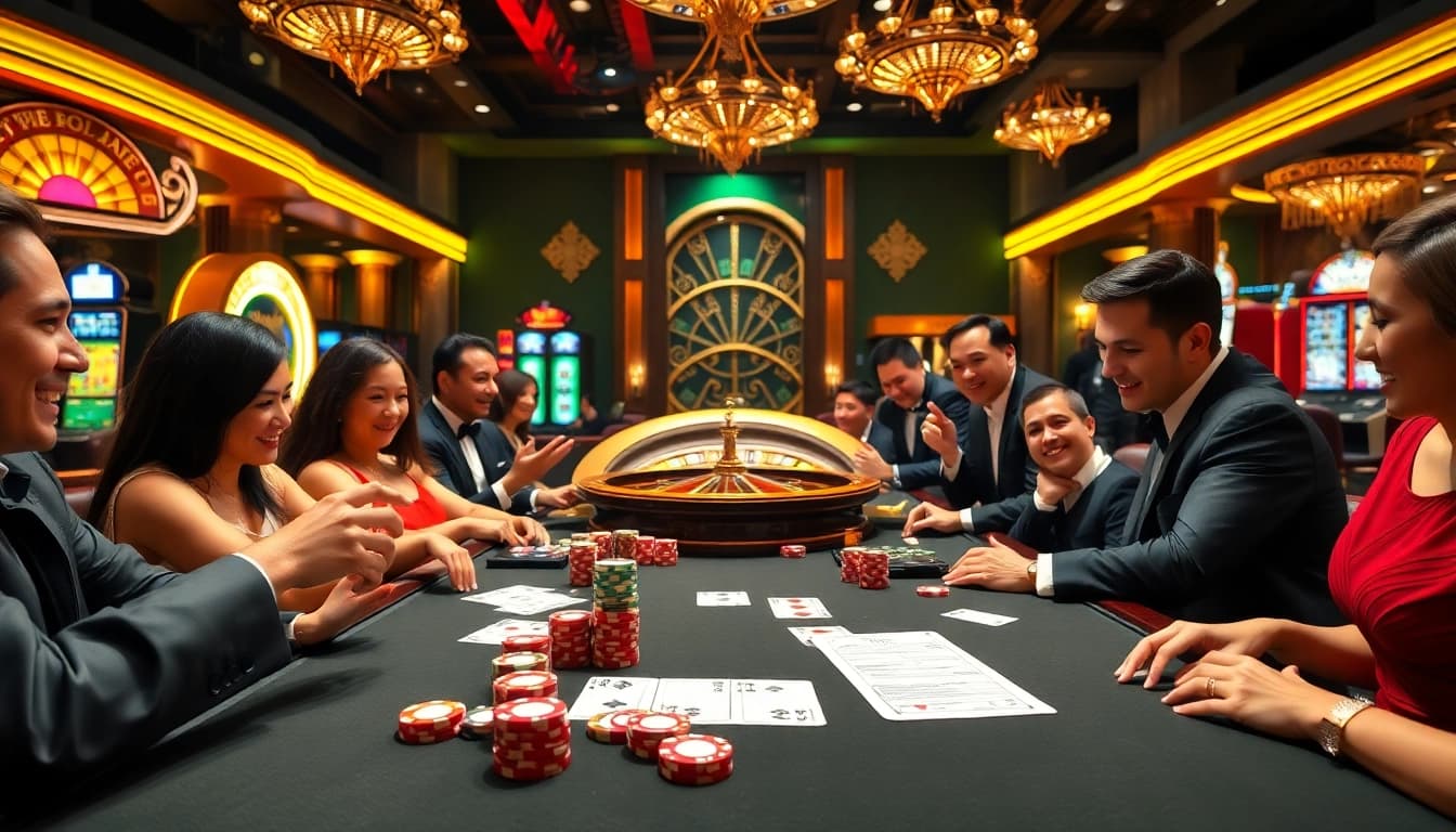 Players engaging in a thrilling game at 123b.ing casino, showcasing excitement and entertainment.