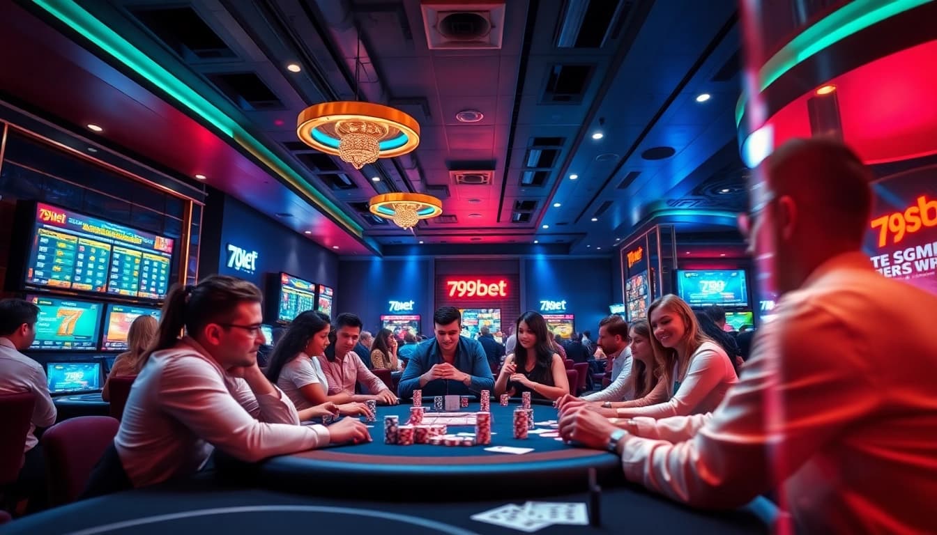 Exciting scene of diverse players enjoying games at 789bet online casino.