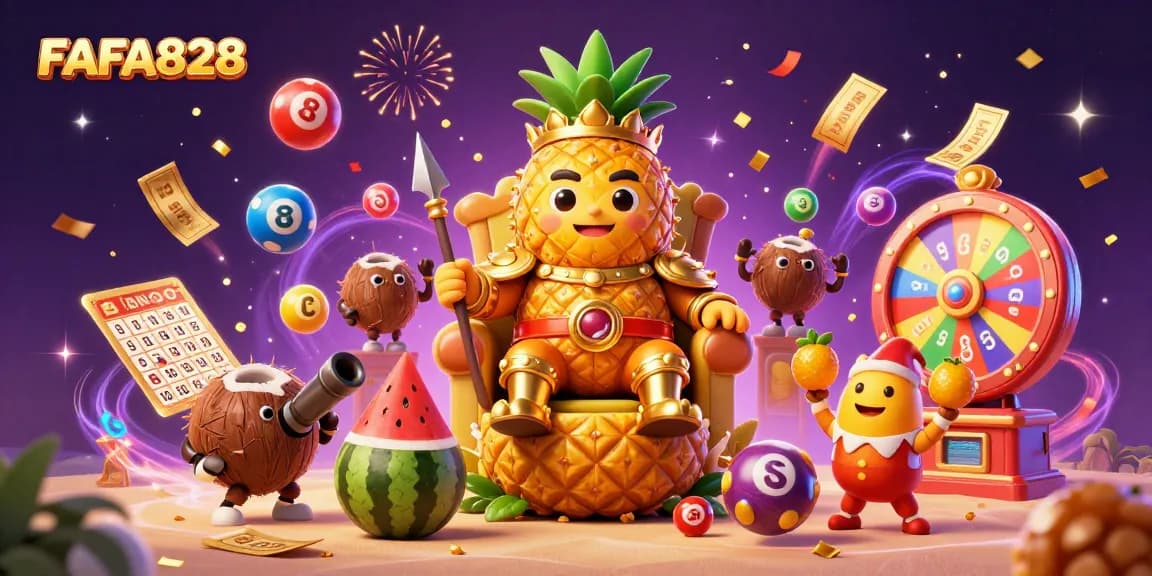 Join the action at FAFA828 with colorful lottery dynamics and vibrant casino elements in this exciting scene.