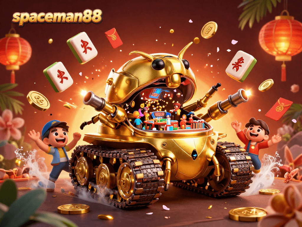 Experience the thrilling gameplay of spaceman88 within this vibrant casino-themed illustration.