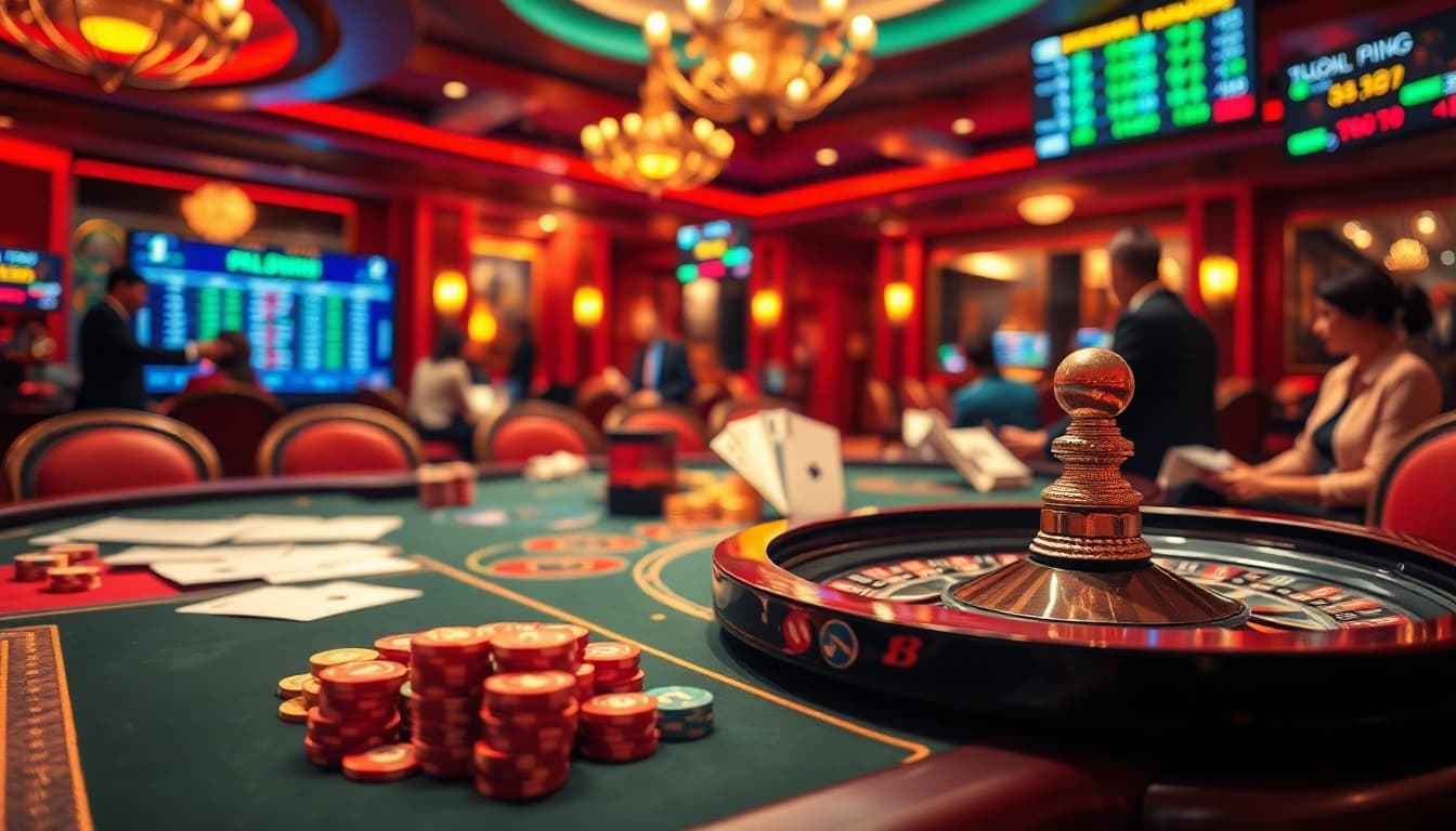 Experience sbobet login indonesia with vibrant casino betting action featuring roulette and poker chips.