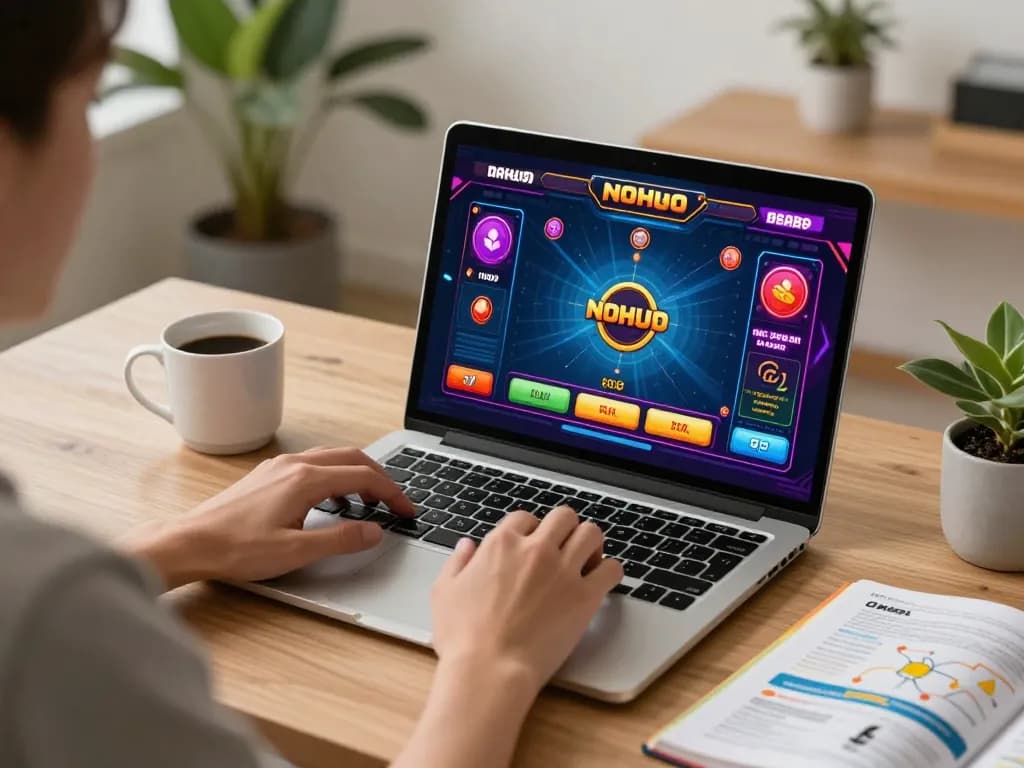 Engaging home gaming scene playing nohu90 on laptop with strategy notes for better odds.
