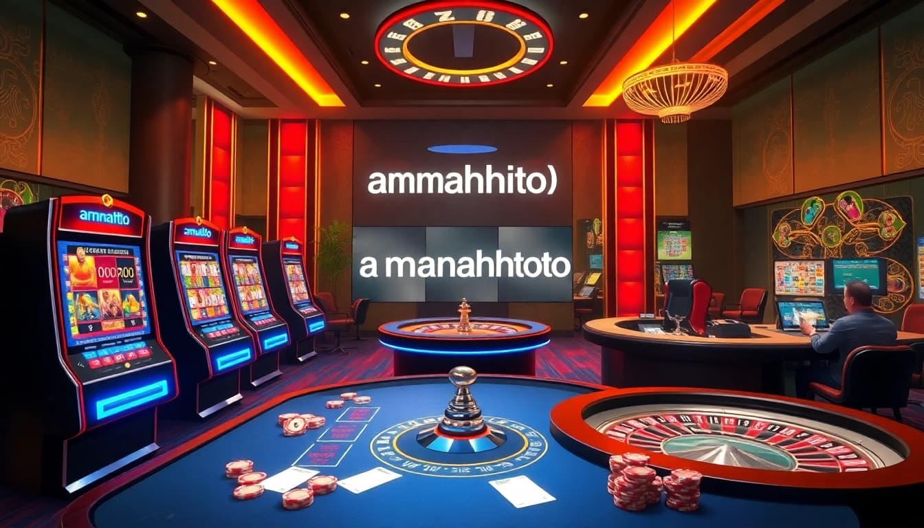 Players engaging with advanced gaming at amanahtoto, showcasing interactive slot machines and roulette tables.