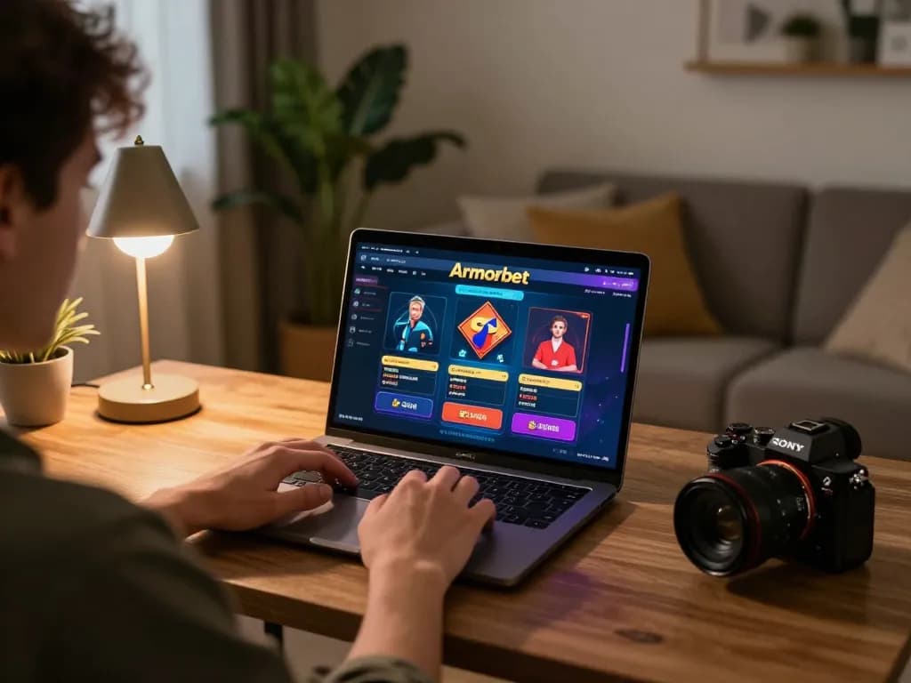 Pemain menikmati permainan kasino online Armorbet di rumah, menunjukkan permainan yang menarik dan suasana yang nyaman.
