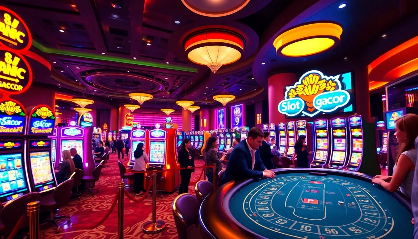 Experience thrill with vibrant Slot gacor machines amidst a luxurious casino atmosphere.