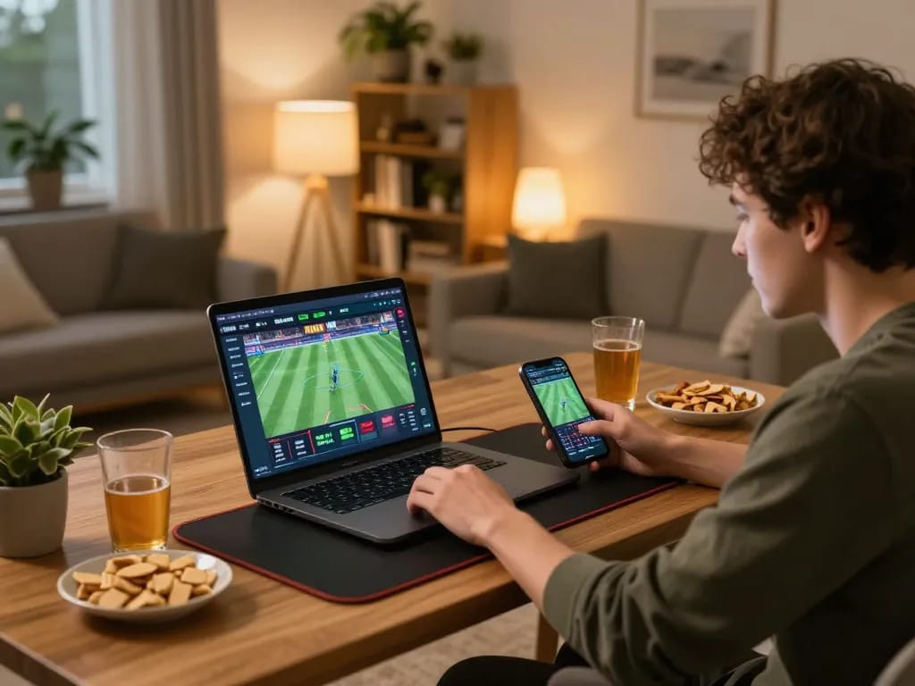 Engaging in online gaming at home with tg88 on laptop and smartphone