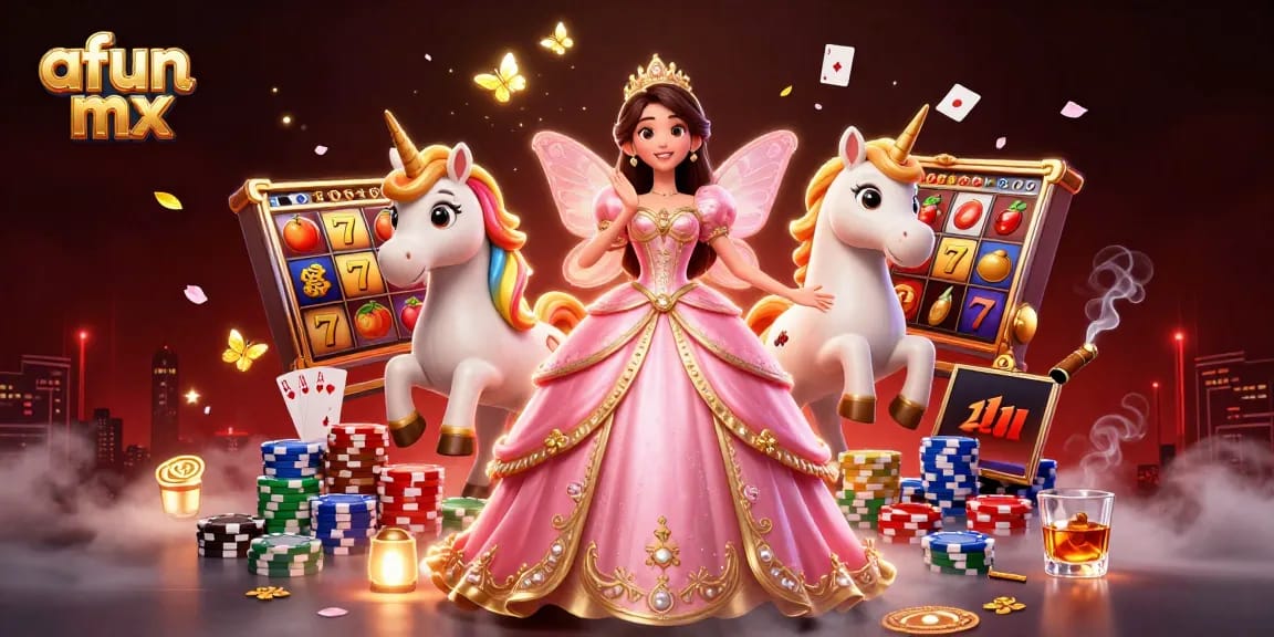 Spin to win with afun mx in a dynamic casino scene featuring glamorous characters, slot reels, and vibrant casino elements