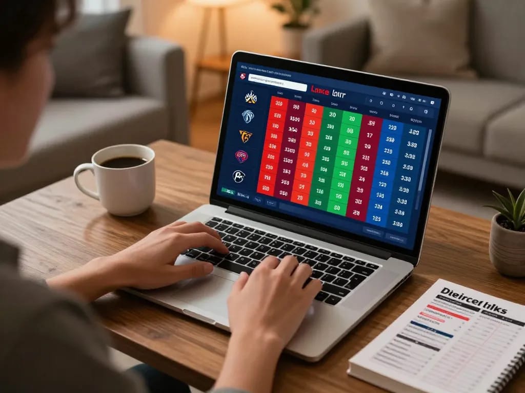 Person placing strategic bets with kèo nhà cái displayed on live sportsbook interface at home.