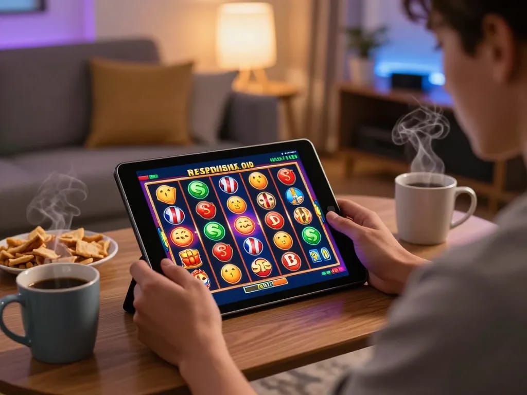 Engaging play on BETWIN4D slot game during a cozy home gaming session, highlighting exciting gameplay.